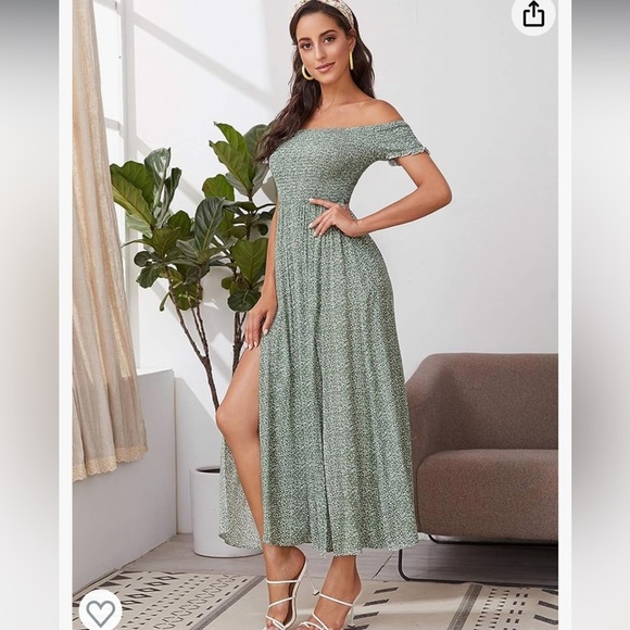 Floerns Women's Boho Floral Print Off Shoulder Split Long A Line Dress - Picture 13 of 13